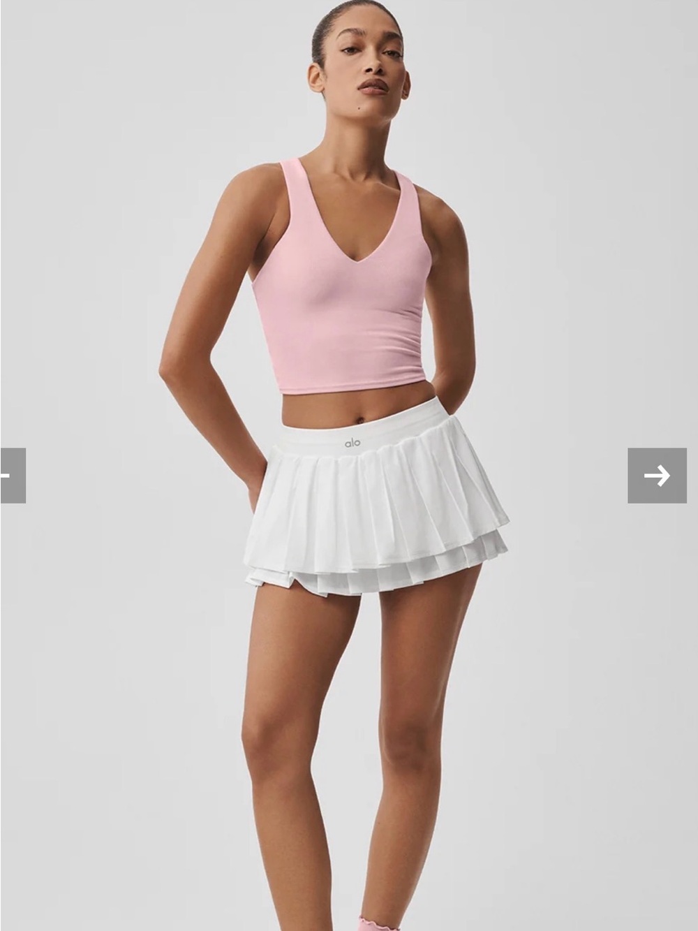 ALO Yoga White Pleated Layered Skort